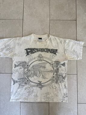 Vintage 1990s Fishbone Pushead All Over Print Graphic T Shirt XL Made USA